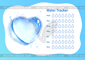 Water tracker with watercolor heart - vector image