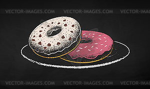 Chalk drawn Donuts on plate - vector clip art