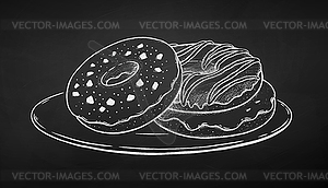 Donuts on plate - vector clip art