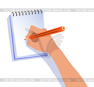 Top view hand writing in notebook - royalty-free vector clipart