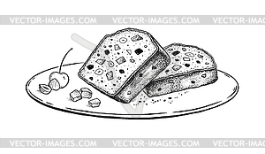 Sketch Fruit Cake on plate - vector image