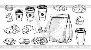 Sketch s set of to go Coffee and food - vector image