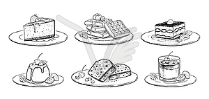 Sketch s set of desserts and cakes - vector clipart