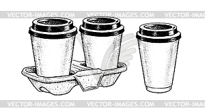 Sketch s of Coffee Cups and carrier - vector clipart