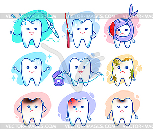 Set of cute cartoon tooth characters - vector clipart