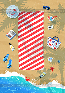 Летний пляжный коврик и приморские аксессуары - векторная графика