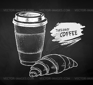 Chalked Coffee cup and croissant - vector clip art