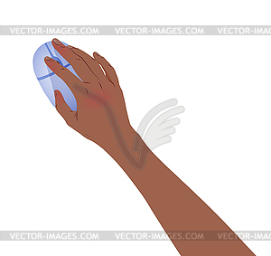 Top view hand with mouse - vector image