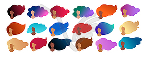 Set of faceless female heads with colorful long hair - vector clipart