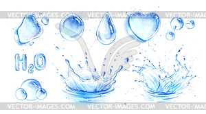 Watercolor set of water splash crown and blots - vector clip art