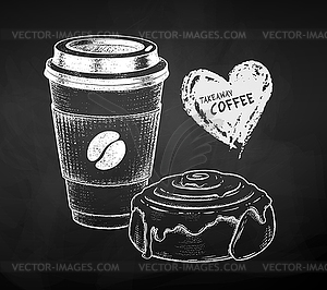 Takeaway Coffee paper cup with Cinnamon Roll - vector clip art
