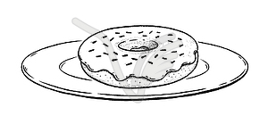 Sketchy Donut on plate - vector image