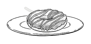 Sketch Donut on plate - vector clip art