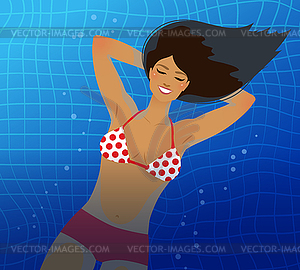 Woman floating on swimming pool water surface - vector image