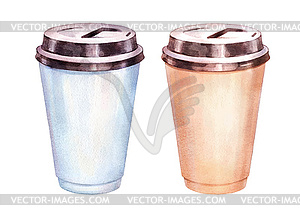 Watercolor Paper Coffee Cups - vector image