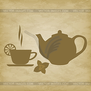 Чай чашка с блюдцем - векторный рисунок