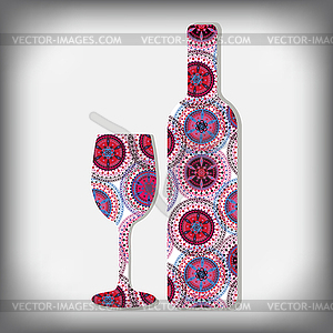 Bottle of wine in style boho - vector clipart