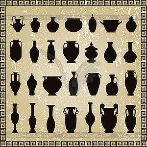 Arabic Greek vases on grunge background-  - vector image