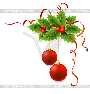 Рождество Холли с ягодами - изображение векторного клипарта