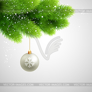 Green Pine branches with white ball - vector clip art