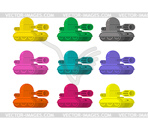 Cartoon Tank set. War machine toy - vector clip art