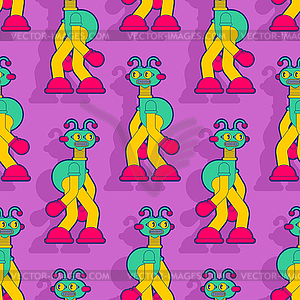 Cartoon Robot toy pattern seamless. Retro - vector image