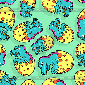 Dinosaur in egg pattern seamless. Small dyno in - vector image