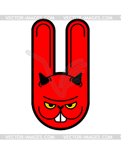 Crazy Rabbit. Angry hare. Devil bunny. Mad animal. - vector clipart