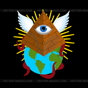 Illuminati conspiracy theory. Pyramid with an eye. - vector clipart