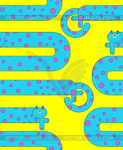 Long cat pattern seamless. Cartoon pet background. - vector clipart