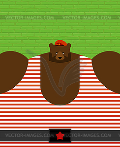 Ussian strong Bear soldier with Cap. 23 February - color vector clipart