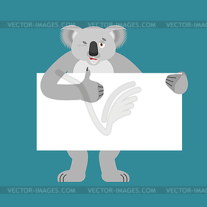 Koala holding banner blank. koala bear and white - vector image