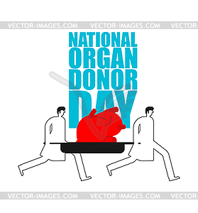Национальный день донора органов. Врачи несут сердце - векторный графический клипарт