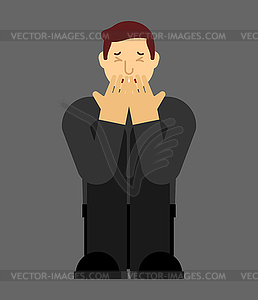 Lonely man in depression. Unhappy guy sitting and - vector clipart