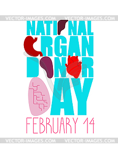 Национальный день донора органов. 14 февраля - векторный клипарт EPS