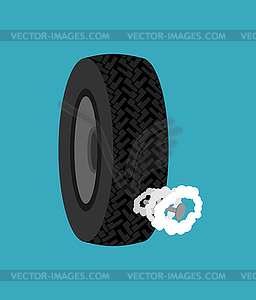 Nail into tire. Car Wheel Blown Off - vector image