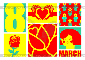 8 March. International womens day. Flower, heart an - vector clip art