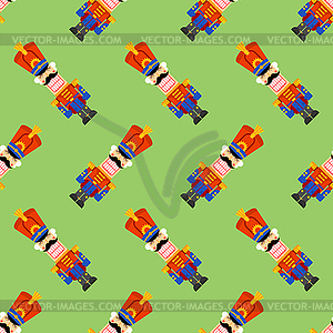 Nutcracker retro soldier pattern seamless. Wooden - vector clipart