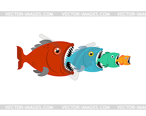 Big Fish eats small fish. Predatory fish with open - vector EPS clipart