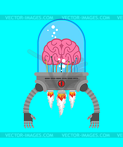 Brain with robot hands. Artificial intelligence wit - vector clipart