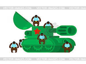 Bear Tankman. beast in tank. Greeting card - vector clipart