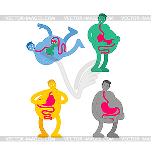 Heaviness in stomach set. bloating and nausea. - vector image