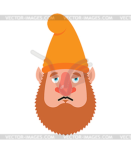 Garden gnome sad emoji. dwarf sorrowful emotions. - vector image