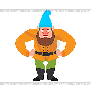 Garden gnome angry. dwarf evil. aggressive - vector image