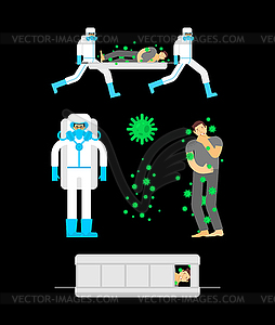 Coronavirus epidemic set. Doctor in protective suit - vector image