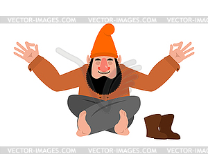 Garden gnome yoga. dwarf yogi . Relaxation and - vector clipart