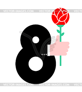 8 March. Man hand in jacket gives roses. Holiday - vector image