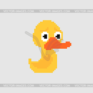 Rubber duck pixel art. Toy 8 bit. Pixelate - vector image