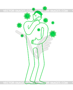 Sick coronavirus. Man and virus molecules. Flying - vector image