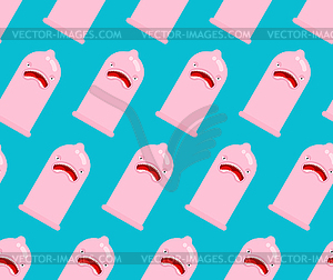 Angry condom pattern seamless. Evil rubber - vector image